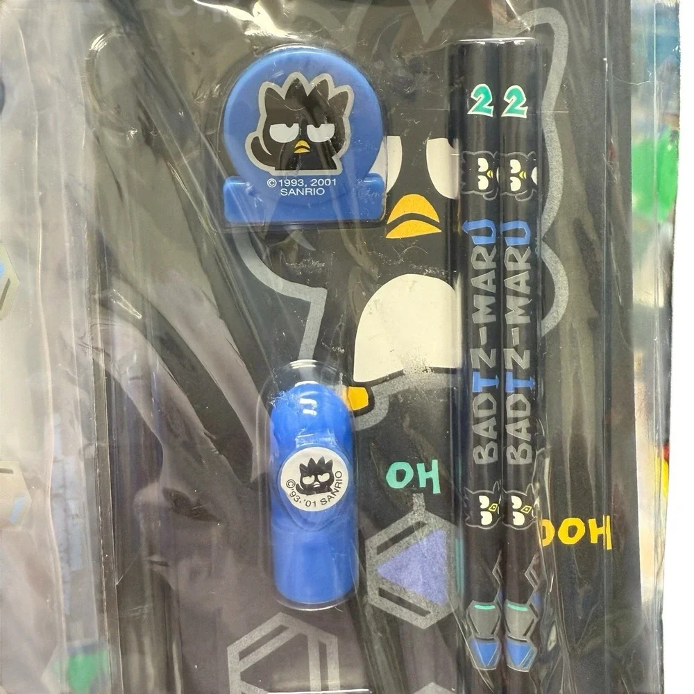 Badtz Maru Sanrio Notebook Pencils Stamp Clip Pencil Case Brand New Set VTG 2001